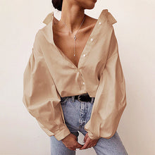 Load image into Gallery viewer, InstaHot Lantern Sleeve Elegant Shirt White Black Sexy Button Vintage Blouse Turn Down Collar Office Ladies Shirt Female Casual