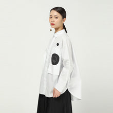 Load image into Gallery viewer, [EAM] Women White Pattern Print Big Size Blouse New Lapel Long Sleeve Loose Fit Shirt Fashion Tide Spring Autumn 2020 1R056
