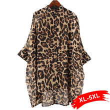 Load image into Gallery viewer, Plus Size 5XL Irregular Leopard Print Chiffon Blouse Women Single Breasted Batwing Three Quarter Sleeve Casual Loose Boho Blusa
