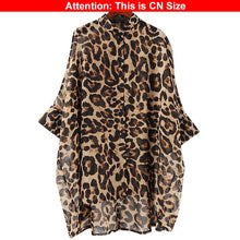 Load image into Gallery viewer, Plus Size 5XL Irregular Leopard Print Chiffon Blouse Women Single Breasted Batwing Three Quarter Sleeve Casual Loose Boho Blusa
